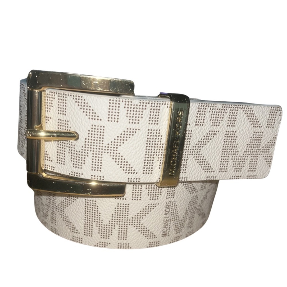 NWT Michael Kors Signature MK Logo Belt - Vanilla/Gold (S) - Picture 8 of 8